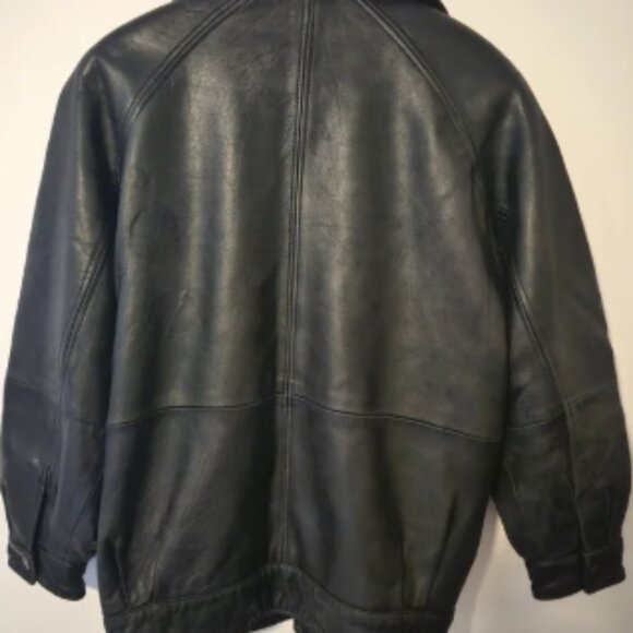 Men's Vintage 80s Black Leather Jacket - Picture 4 of 5